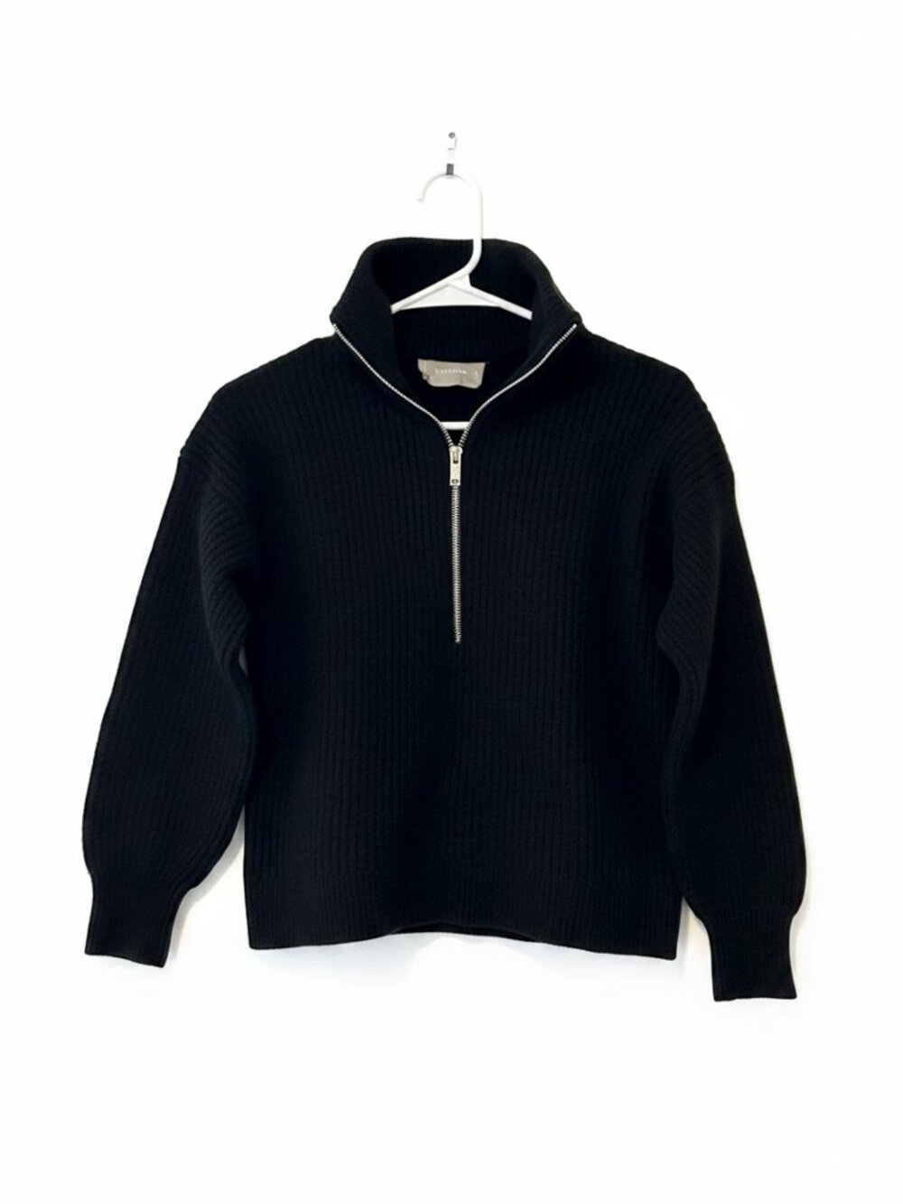 Everlane wool black ribbed half-zip turtleneck, size S